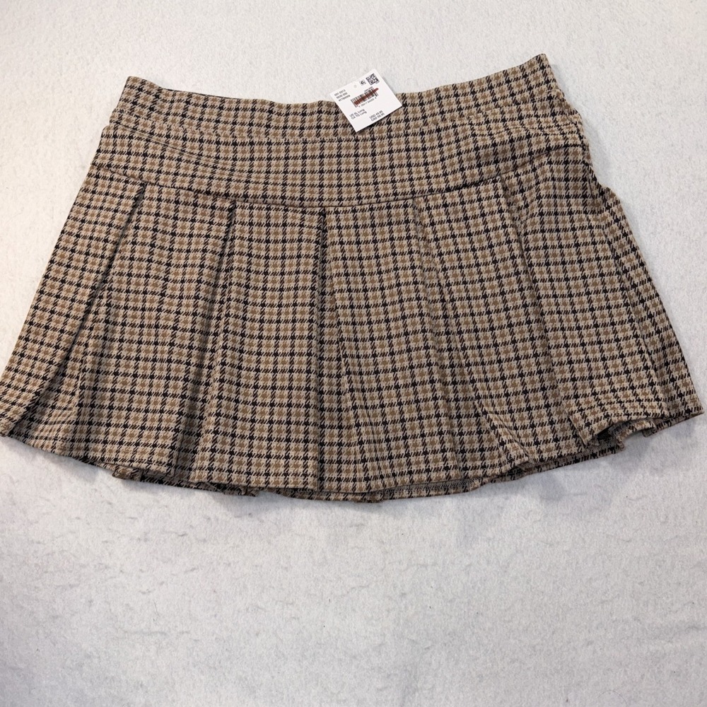 American Eagle Outfitters Pleated Plaid Skort Mini Skirt XLarge Long Stretch New